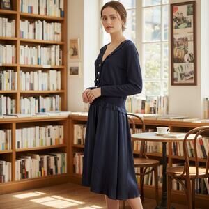 MUVEIL Women's Cardigan Sweater Dress layer Navy Size 38